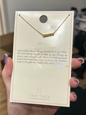 Tiny Tags Gold Tone Engraved Love Bar Pendant Necklace NWT